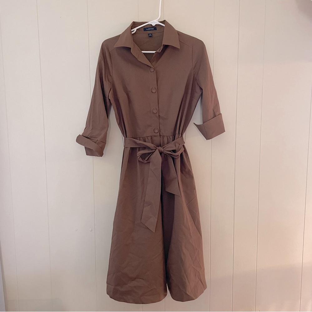 LANDS END khaki brown belted dress